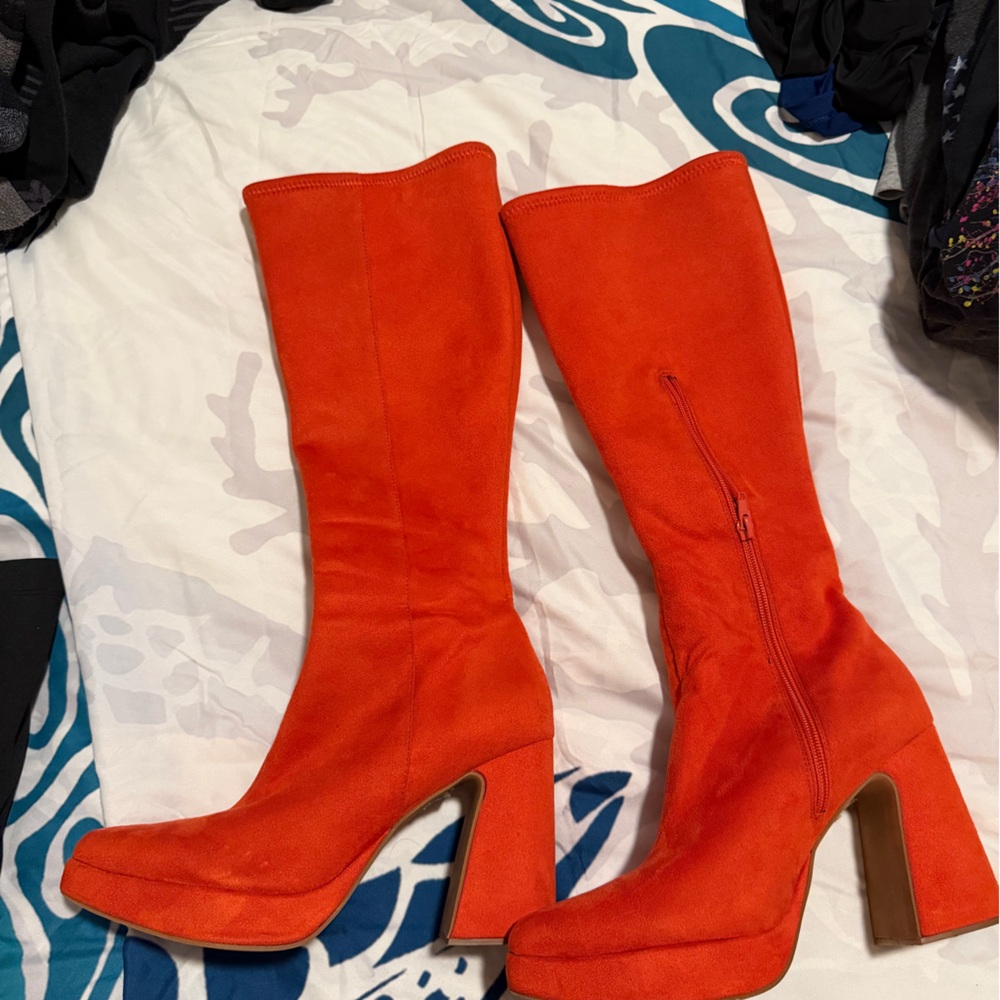 Orange suede go go boots